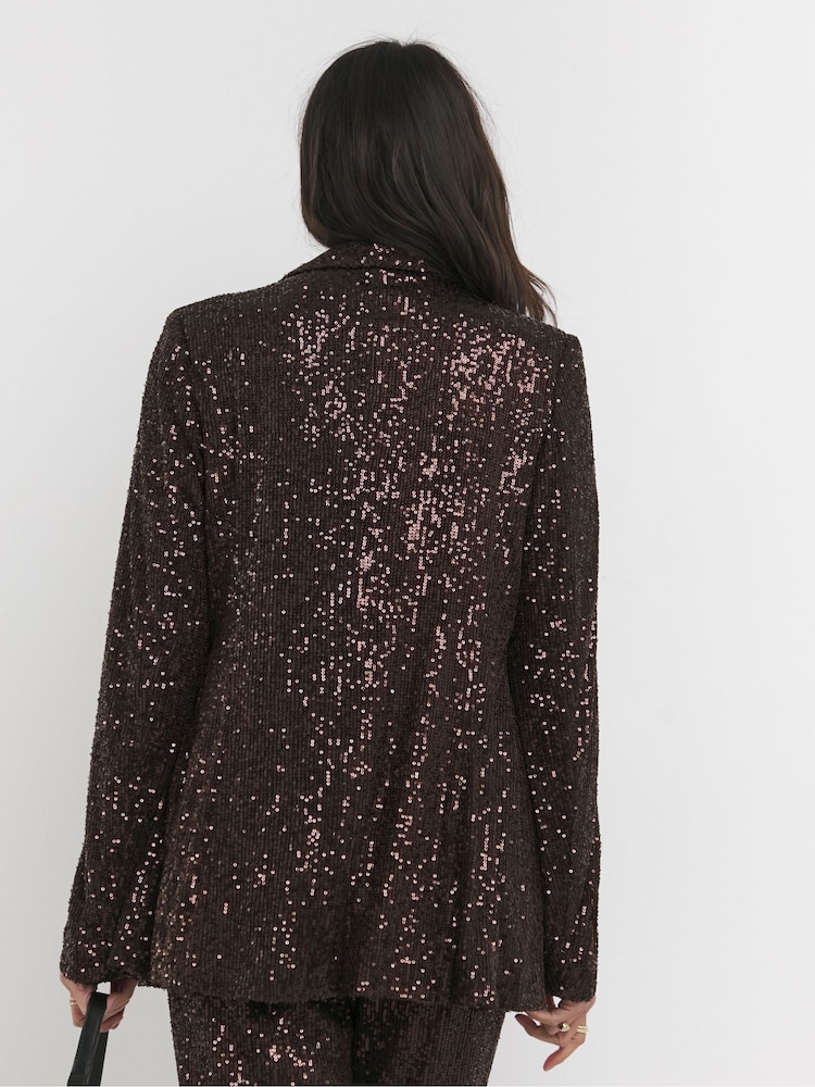 JD Williams Brown Sequin Chocolate Blazer - Image 2 of 4