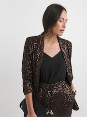 JD Williams Brown Sequin Chocolate Blazer - Image 3 of 4