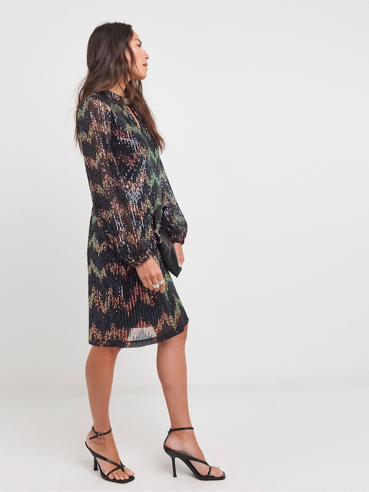 JD Williams Blue Ombre Sequin Keyhole Short Dress - Image 2 of 4