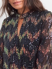 JD Williams Blue Ombre Sequin Keyhole Short Dress - Image 4 of 4