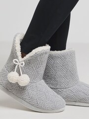 Simply Be Grey Bootie Slippers In Extra Wide Fit - Image 1 of 4