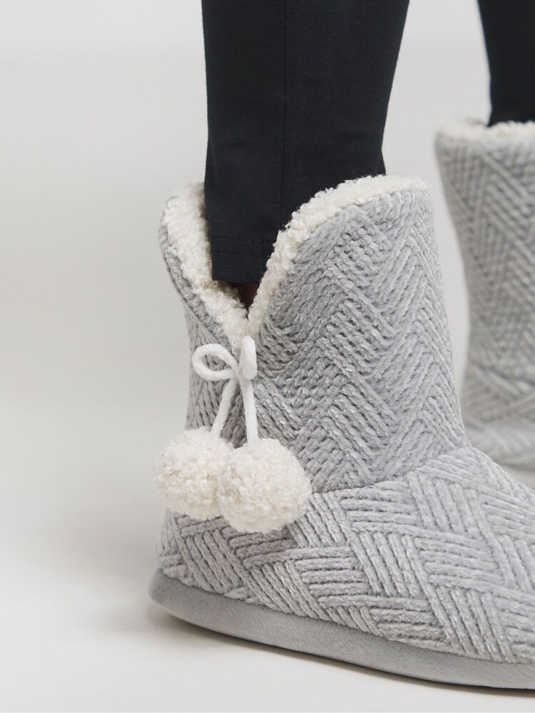 Simply Be Grey Bootie Slippers In Extra Wide Fit - Image 4 of 4