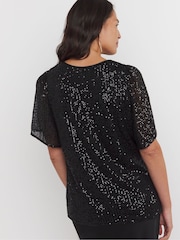 Negro - JD Williams Sequin Angel Sleeve Top - Imagen 2 de 4