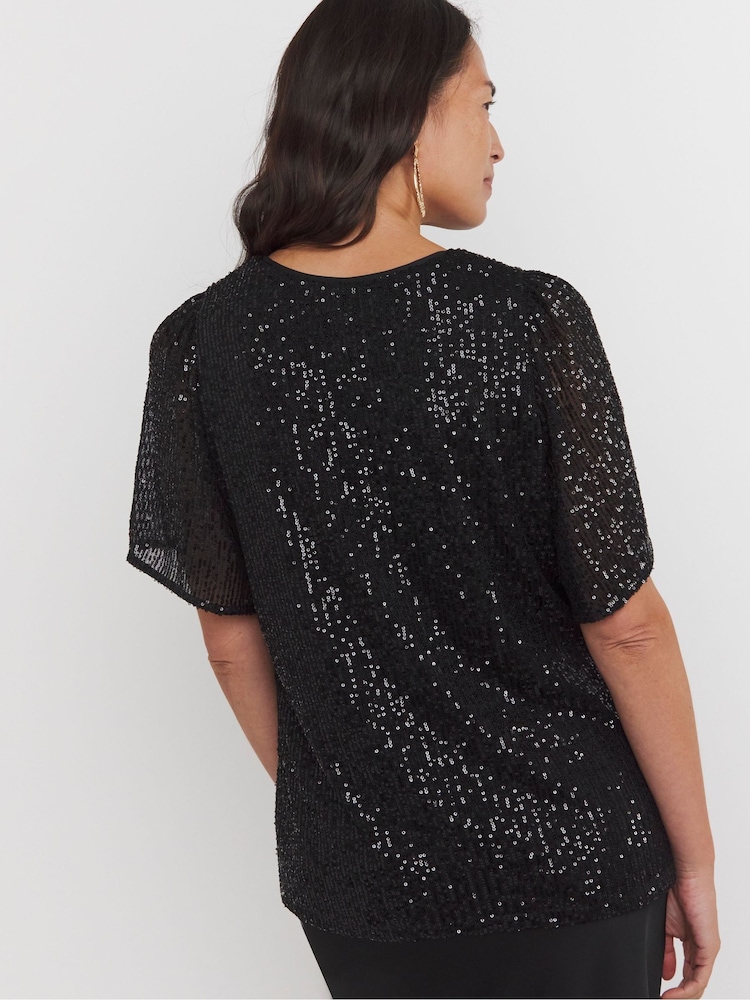 Negro - JD Williams Sequin Angel Sleeve Top - Imagen 2 de 4 Negro - JD Williams Sequin Angel Sleeve Top - Imagen 2 de 4