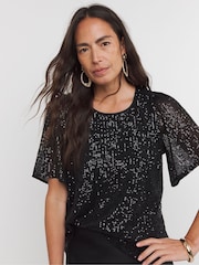 Negro - JD Williams Sequin Angel Sleeve Top - Imagen 4 de 4