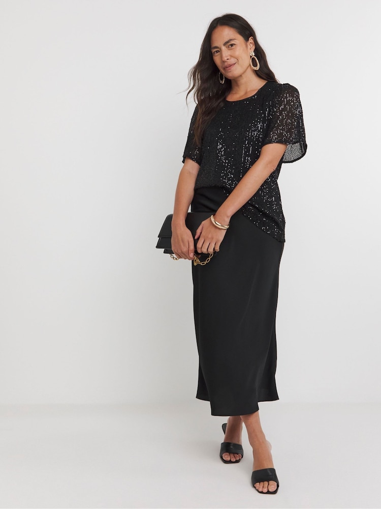 JD Williams Black Sequin Angel Sleeve Top - Image 4 of 4 JD Williams Black Sequin Angel Sleeve Top - Image 4 of 4