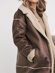 JD Williams Brown Tan Maxi Shearling Jacket - Image 3 of 4
