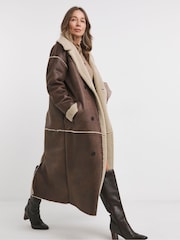 JD Williams Brown Tan Maxi Shearling Jacket - Image 4 of 4