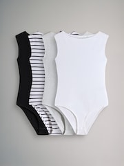 The Set Black/White/Grey Marl/Stripe Boat Neck Bodies 4 Pack - Image 1 of 7
