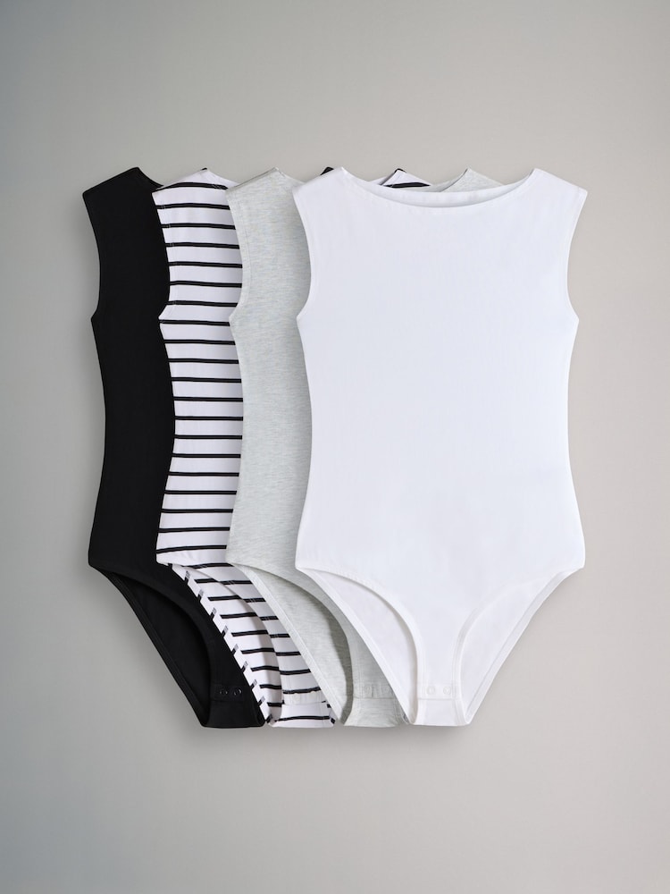 The Set Black/White/Grey Marl/Stripe Boat Neck Bodies 4 Pack - Image 1 of 7 The Set Black/White/Grey Marl/Stripe Boat Neck Bodies 4 Pack - Image 1 of 7