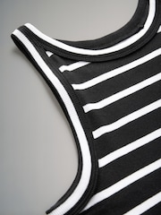 The Set Black/White/Stripe/Taupe Brown 4 Pack Ribbed Racer Vests - Image 12 of 13