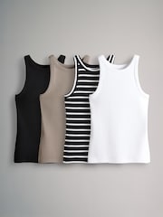 The Set Black/White/Stripe/Taupe Brown 4 Pack Ribbed Racer Vests - Image 2 of 13