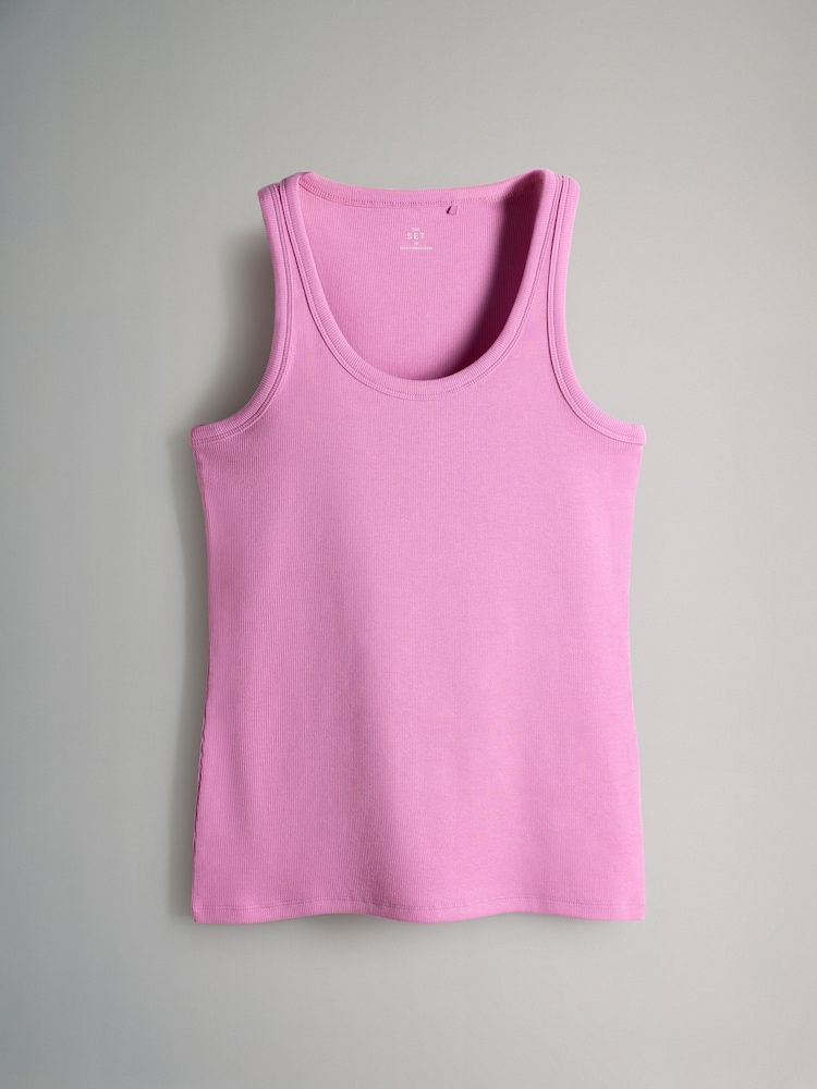 The Set Black/Pink/White/Black&White Stripe 4 Pack Ribbed Scoop Neck Vests - Image 2 of 7