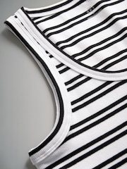 The Set Black/Pink/White/Black&White Stripe 4 Pack Ribbed Scoop Neck Vests - Image 6 of 7