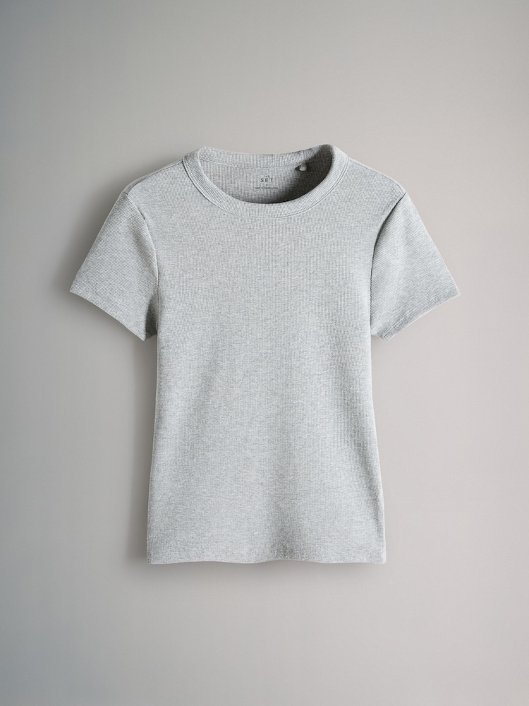 The Set Pink/White/Grey Marl/Yellow 4 Pack Ribbed T-Shirt - Image 2 of 6 The Set Pink/White/Grey Marl/Yellow 4 Pack Ribbed T-Shirt - Image 2 of 6
