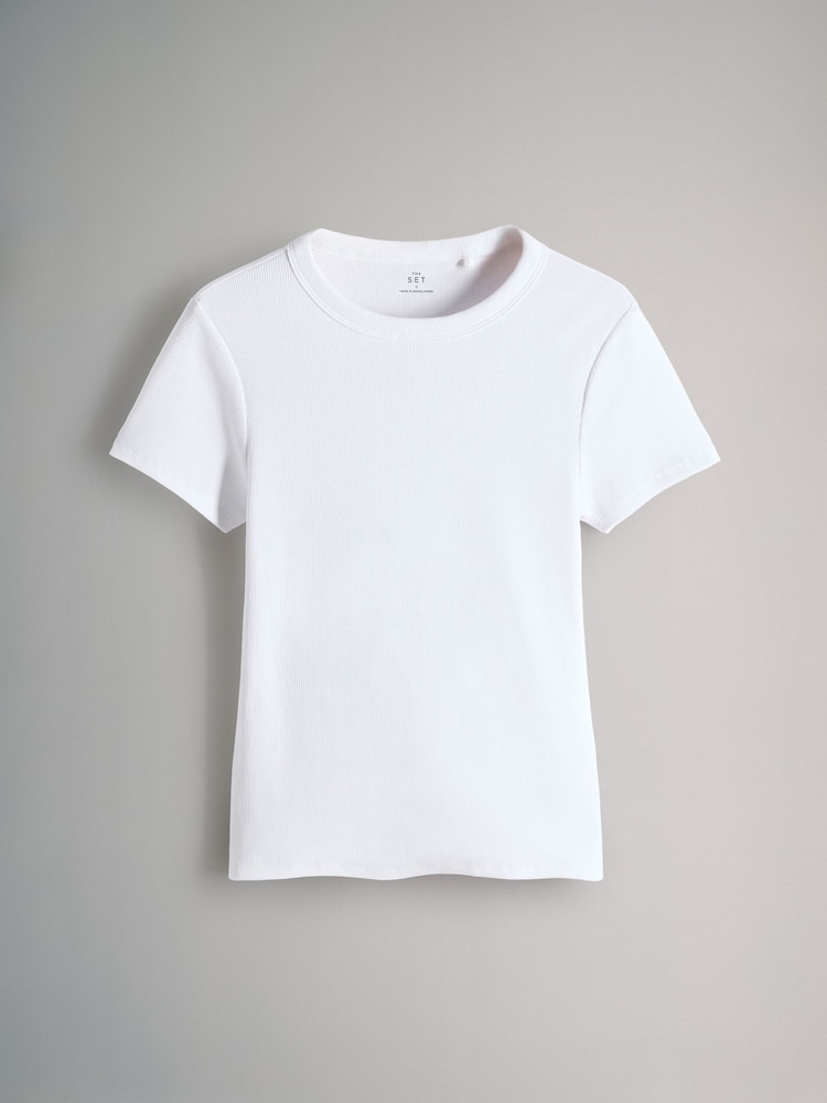 The Set Pink/White/Grey Marl/Yellow 4 Pack Ribbed T-Shirt - Image 4 of 6