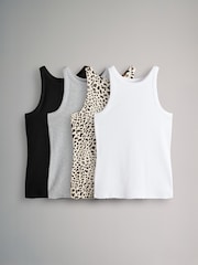 The Set Black/White/Grey Marl/Animal 4 Pack Ribbed Racer Vests - Image 1 of 7