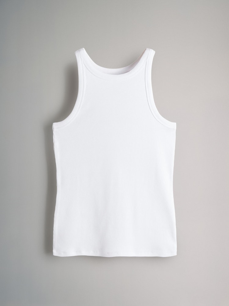 The Set Black/White/Grey Marl/Animal 4 Pack Ribbed Racer Vests - Image 2 of 7