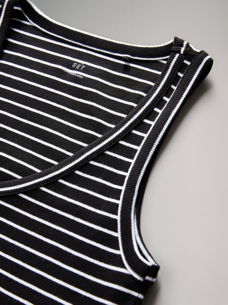 The Set Red/White/Black Stripe 3 Pack V-Neck Ribbed Vests - Image 2 of 4 The Set Red/White/Black Stripe 3 Pack V-Neck Ribbed Vests - Image 2 of 4