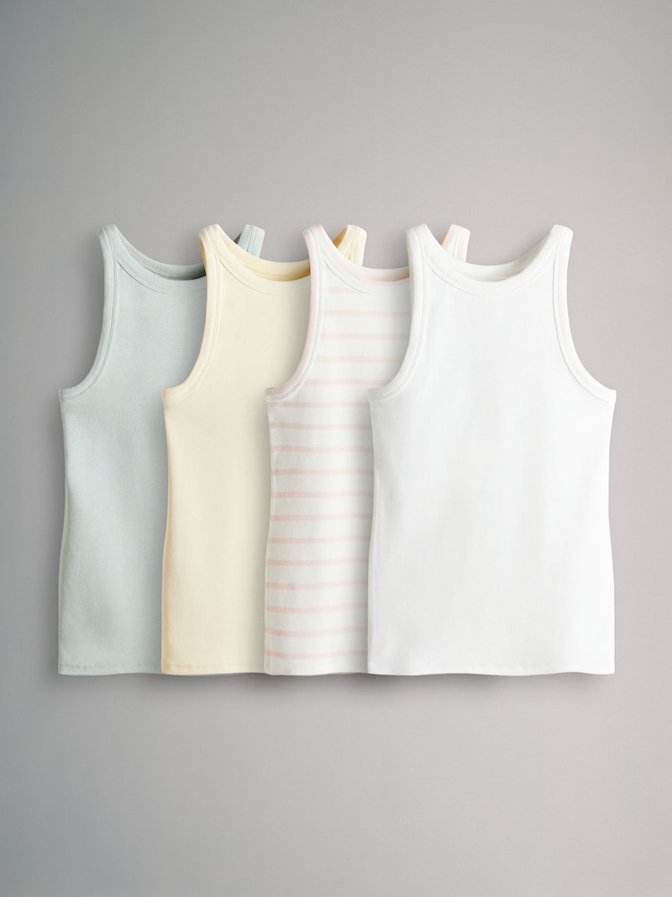 The Set Green/Yellow/Cream/Pink&Cream Stripe 4 Pack Ribbed Racer Vests - Image 1 of 13