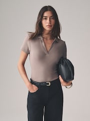 The Set Black/White/Taupe Brown 3 Pack Ribbed Short Sleeve Collared Tshirt - Image 11 of 11