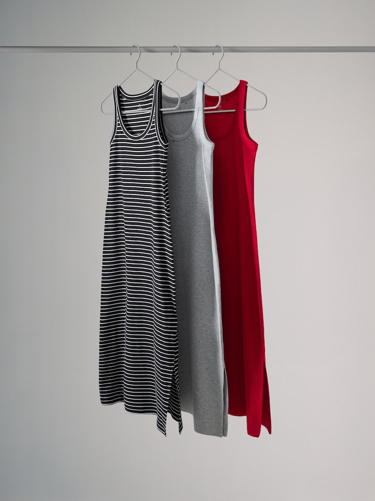 Rot/Grau meliert/Schwarz gestreift - The Set Midikleid mit geripptem Rundhalsausschnitt im 3er-Pack - Bild 2 von 12 Rot/Grau meliert/Schwarz gestreift - The Set Midikleid mit geripptem Rundhalsausschnitt im 3er-Pack - Bild 2 von 12
