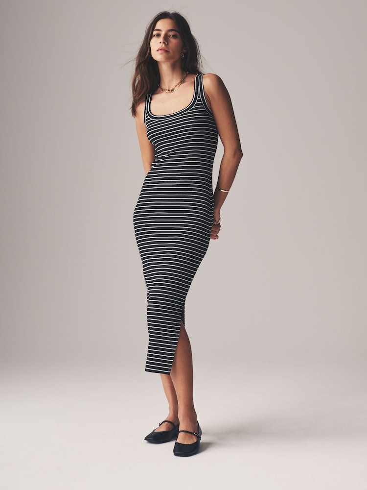 The Set Red/Grey Marl/Black Stripe Scoop Neck Ribbed Vest Midi Dress 3 Pack - Image 7 of 12