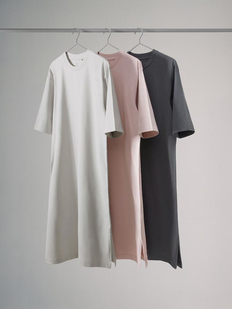 The Set Grey/Pink 3 Pack 100% Cotton Short Sleeve Heavyweight T-Shirt Dress - Image 1 of 3