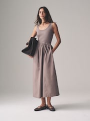 The Set Black/Taupe 2 Pack Ribbed Vest Jersey Woven Mix Midi Dress - Image 1 of 8