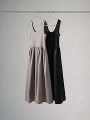 The Set Black/Taupe 2 Pack Ribbed Vest Jersey Woven Mix Midi Dress - Image 2 of 8