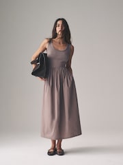 The Set Black/Taupe 2 Pack Ribbed Vest Jersey Woven Mix Midi Dress - Image 3 of 8