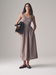 The Set Black/Taupe 2 Pack Ribbed Vest Jersey Woven Mix Midi Dress - Image 4 of 8