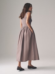 The Set Black/Taupe 2 Pack Ribbed Vest Jersey Woven Mix Midi Dress - Image 5 of 8