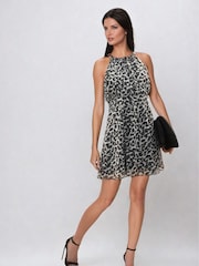 Religion Black Halterneck Noir Mini Dress With Fitted Empire Line in Leopard Animal Print - Image 5 of 5