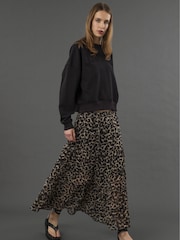Religion Black Tiered Boho Style Citrine Maxi Skirt In Leopard Animal Print - Image 1 of 6