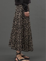 Religion Black Tiered Boho Style Citrine Maxi Skirt In Leopard Animal Print - Image 2 of 6