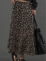 Religion Black Tiered Boho Style Citrine Maxi Skirt In Leopard Animal Print - Image 3 of 6