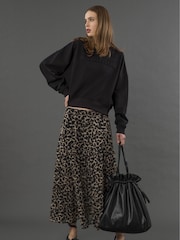 Religion Black Tiered Boho Style Citrine Maxi Skirt In Leopard Animal Print - Image 4 of 6