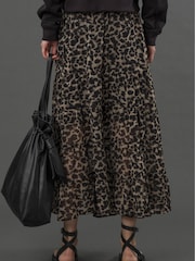 Religion Black Tiered Boho Style Citrine Maxi Skirt In Leopard Animal Print - Image 5 of 6