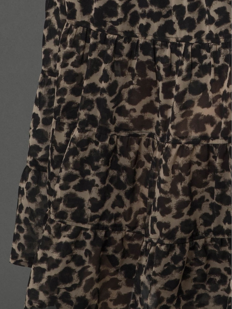 Religion Black Tiered Boho Style Citrine Maxi Skirt In Leopard Animal Print - Image 6 of 6