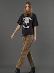 Religion Black Relaxed Fitted Elegance Graphic 100% Cotton T-Shirt with Rose Artwork - Image 4 of 6