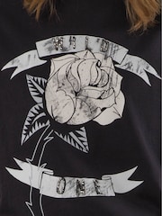 Religion Black Relaxed Fitted Elegance Graphic 100% Cotton T-Shirt with Rose Artwork - Image 6 of 6