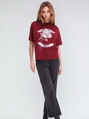 Religion Red Relaxed Fitted Elegance Graphic 100% Cotton T-Shirt With Rose Artwork - Image 3 of 5