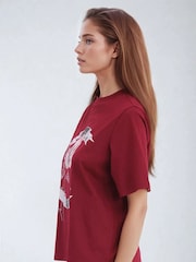 Religion Red Relaxed Fitted Elegance Graphic 100% Cotton T-Shirt With Rose Artwork - Image 4 of 5