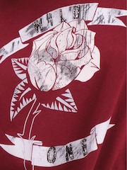 Religion Red Relaxed Fitted Elegance Graphic 100% Cotton T-Shirt With Rose Artwork - Image 5 of 5