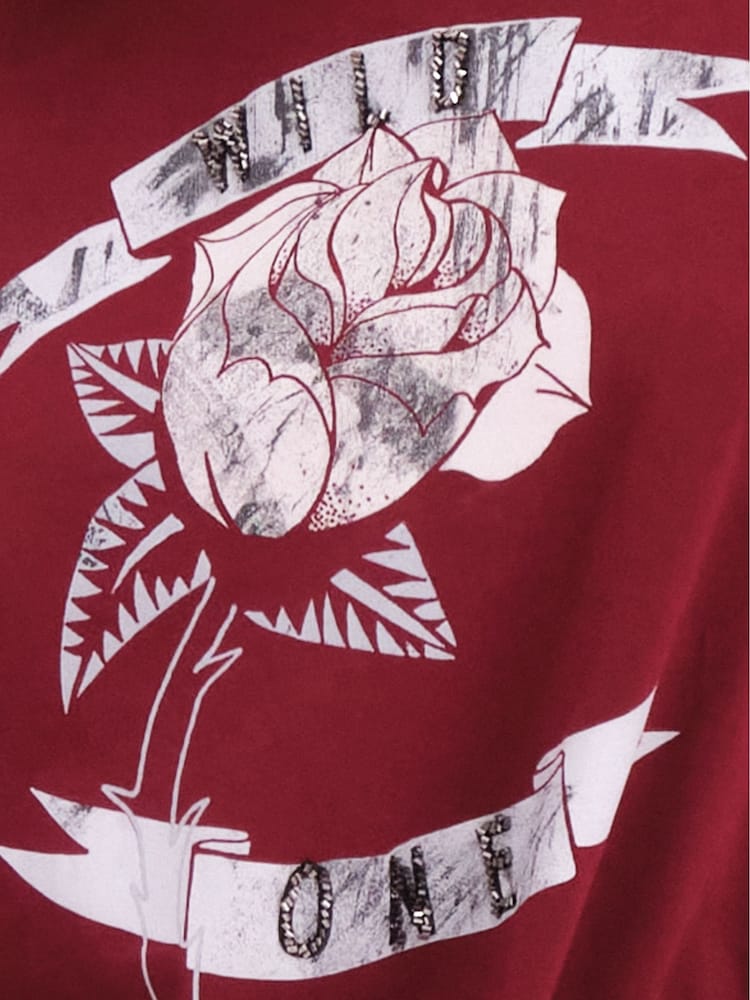 Religion Red Relaxed Fitted Elegance Graphic 100% Cotton T-Shirt With Rose Artwork - Image 5 of 5