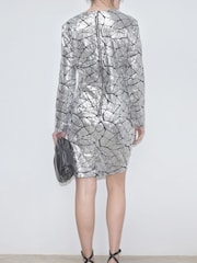 Religion Silver Long Sleeve Luminary Sequinned Wrap Over Mini Dress - Image 4 of 5