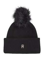 Tommy Hilfiger Black Pom Pom Beanie With Cashmere - Image 1 of 3