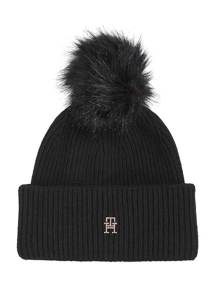 Tommy Hilfiger Black Pom Pom Beanie With Cashmere - Image 1 of 3