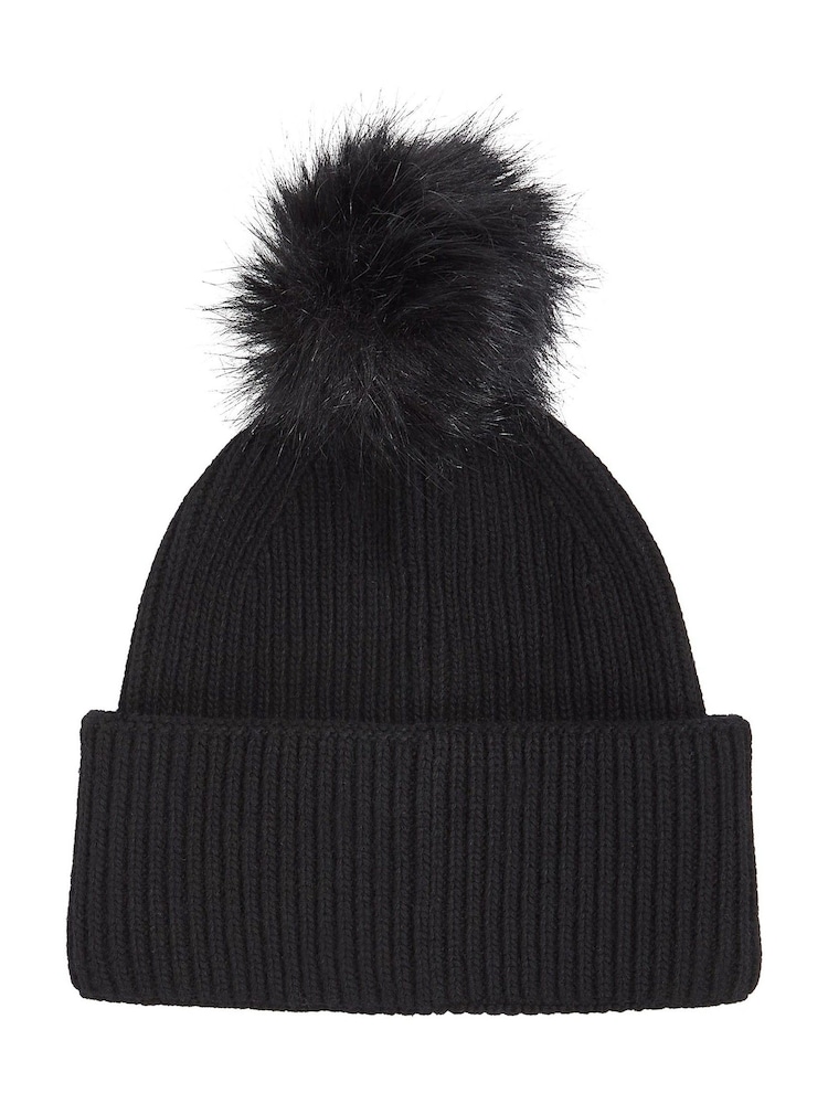 Tommy Hilfiger Black Pom Pom Beanie With Cashmere - Image 2 of 3